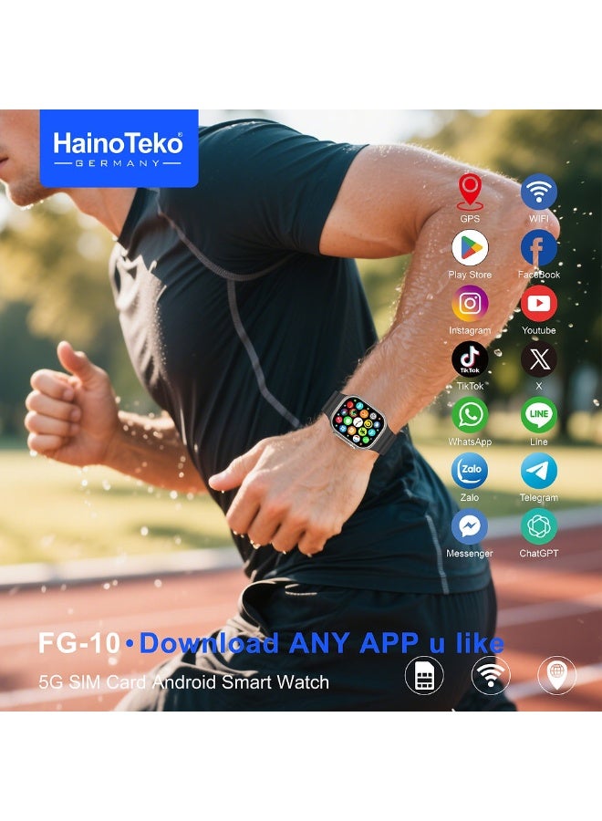 Haino Teko ساعة هينو تيكو FG-10 5G الذكية بنظام أندرويد مع فتحة بطاقة SIM وكاميرا دوارة ودعم متجر التطبيقات مصممة للسيدات والرجال فضي - Image 2